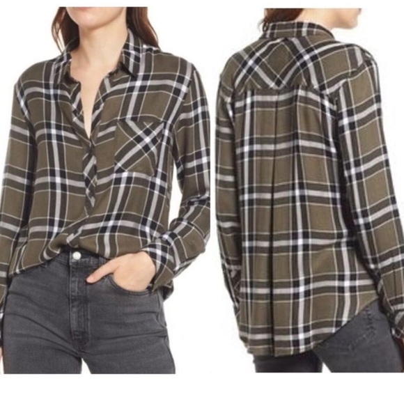 Rails Tops - Rails Hunter Black Olive Ivory Plaid Button Up Shirt